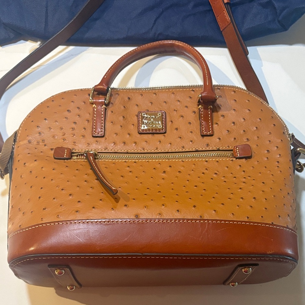 Dooney & Bourke Tan Leather Faux-Ostrich Dome Satchel Handbag